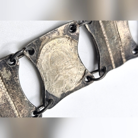 Vintage 900 Silver Diez Centavos Columbian Panel Coin Bracelet 7.5 inch - Picture 6 of 10